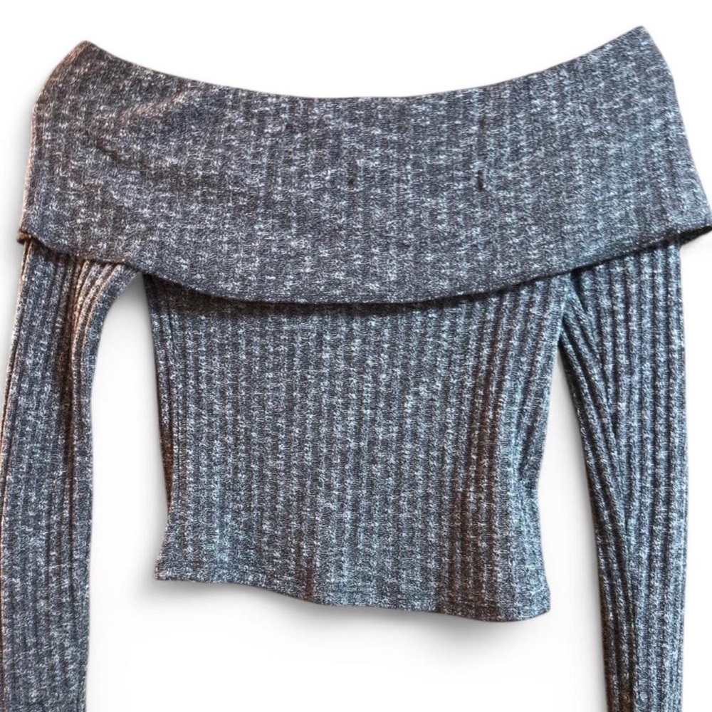 Gray Off-Shoulder Ribbed Top